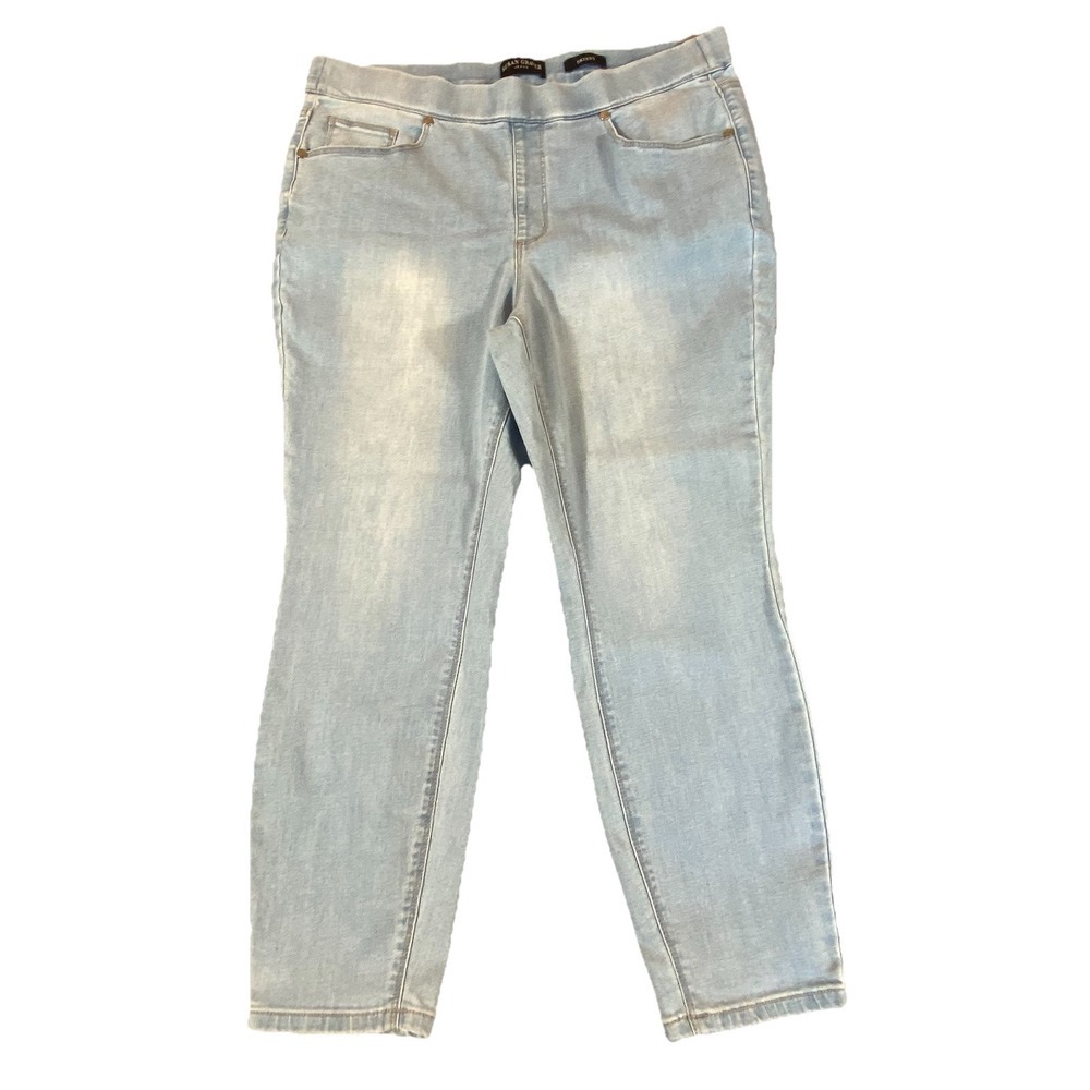 Susan Graver Jeans 16 Petite Straight Leg Ankle‎ Stretch Light Wash Denim Comfy